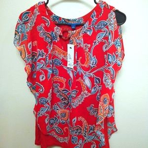 APT.9 Red Chiffon Flowy Shirt Small